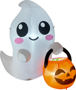 GOOSH Inflatables - GOOSH 5FT Inflatable Cute Ghost with Pumpkin Bucket – Light-Up Halloween Yard Decoration - White