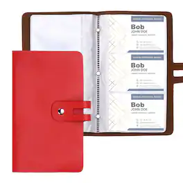 Unique Bargains - Business Card Holder 7x5" Leather, 2pcs Professional, 96-Capacity Organizer Binder Booklet Storage for Credit ID - Red
