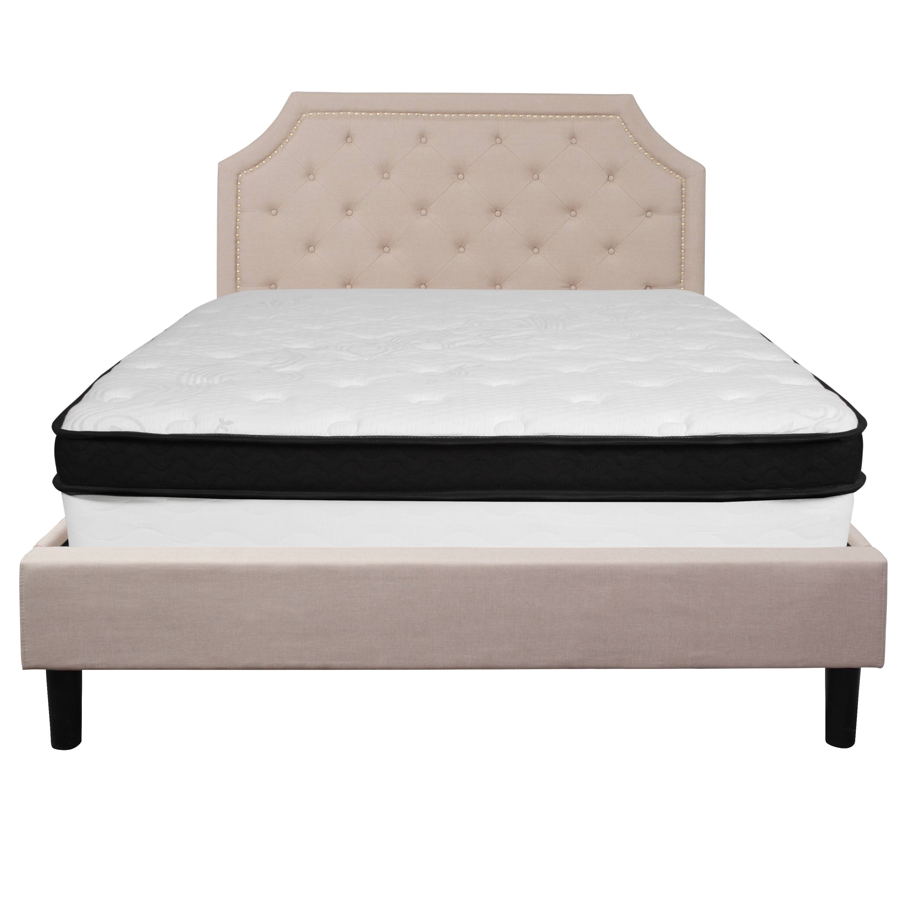Alt View 4. Emma + Oliver - Arched Tufted Upholstered Platform Bed and Memory Foam Pocket Spring Mattress - Beige.