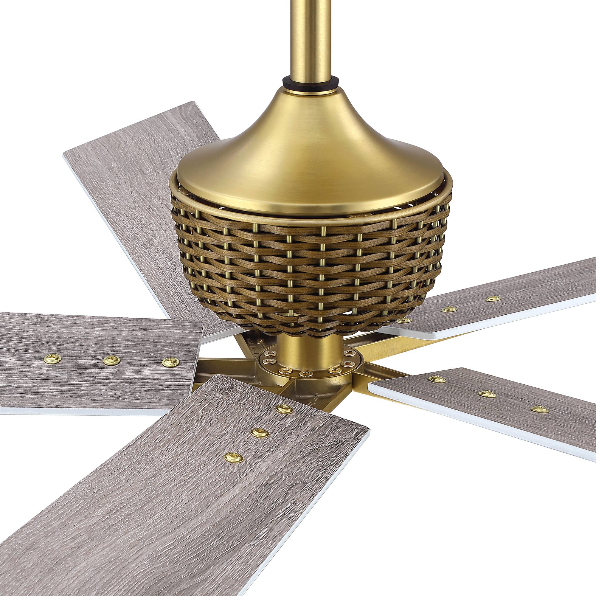 Alt View 9. Parrot Uncle - 52" Weathered Grey Oak Plywood 5-Blade Indoor Ceiling Fan with Remote and No Light - Gold.