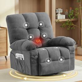 Kadyn - Oversized Swivel Recliner Chair with Massage & Heat, 350lb Capacity, 8 Vibration Modes, USB Port, Dark - Gray