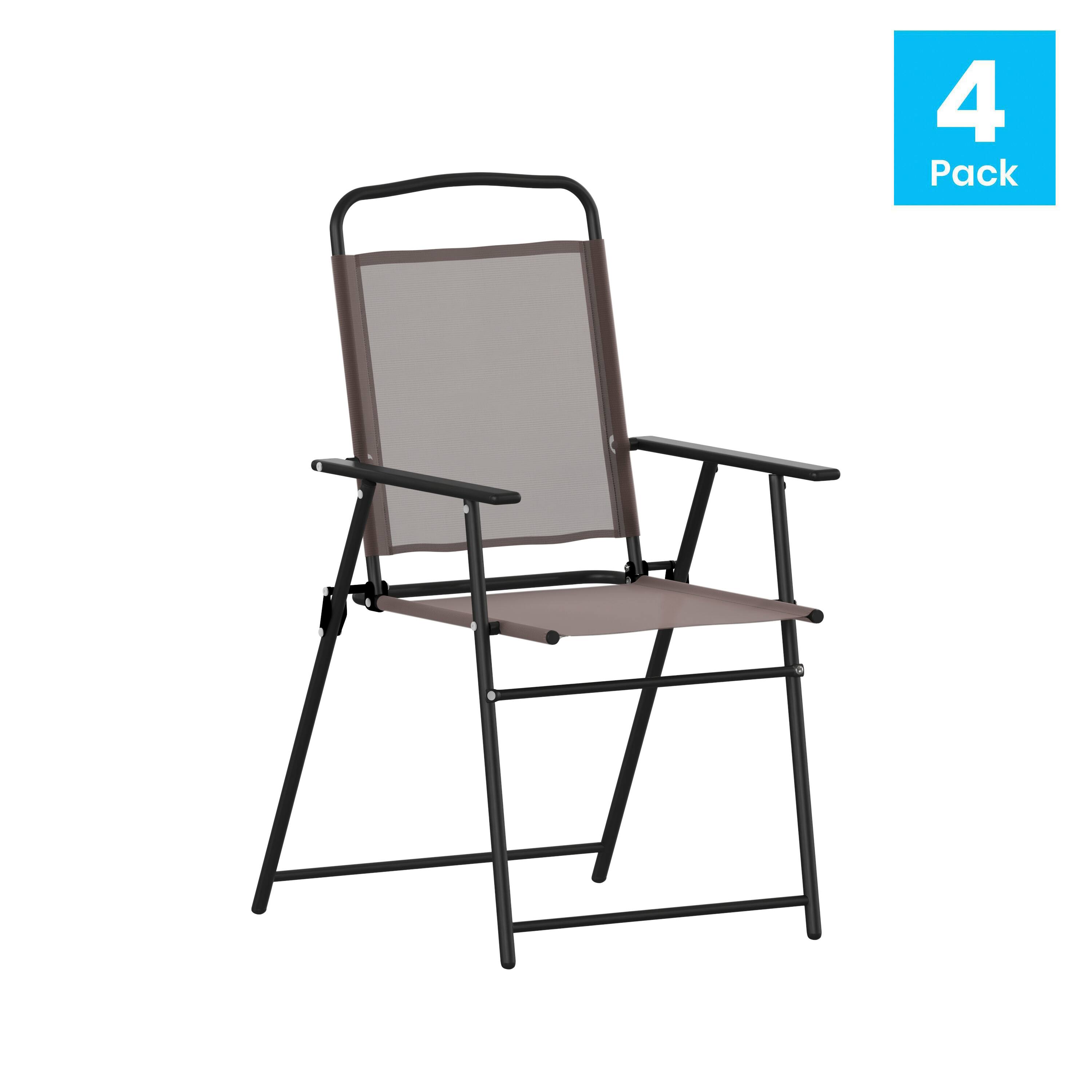 Alt View 1. Emma + Oliver - Munroe Set of 4 Textilene Folding Sling Style Patio Chairs with Armrests - Brown.