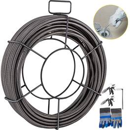 VEVOR - Drain Cleaning Cable 100 FT x 3/8 Inch, Solid Core Steel Sewer Cable with 4 Cutter for 2" to 4" Pipes
