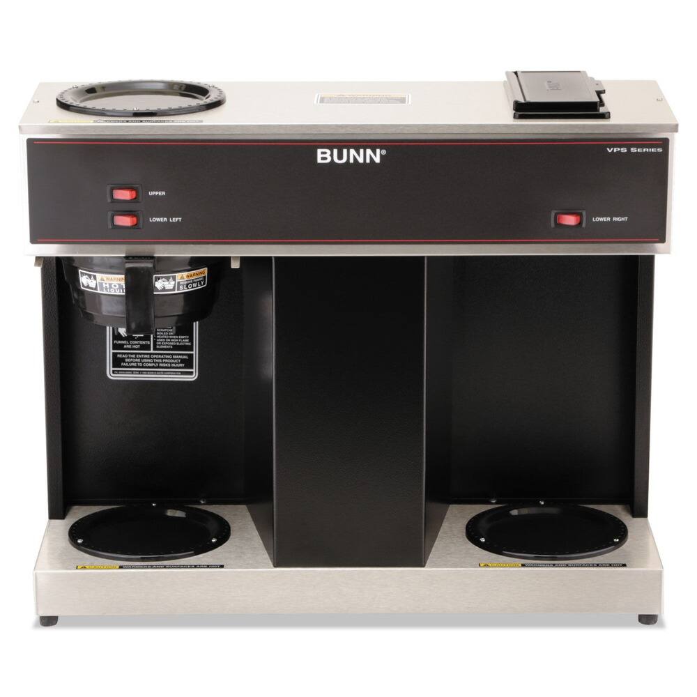 BUNN®  
VPS SERIES  

UPPER  
LOWER LEFT  
LOWER RIGHT  

A WARNING  
HOT  
A WARNING  
SLOW  

READ THE OPERATING MANUAL  
BEFORE USING THIS MACHINE  
FOR FULL DETAILS ON  
OPERATION AND MAINTENANCE  

FULL CONTENTS  
OF THIS MACHINE  
ARE UNDER PRESSURE  
AND ARE HOT