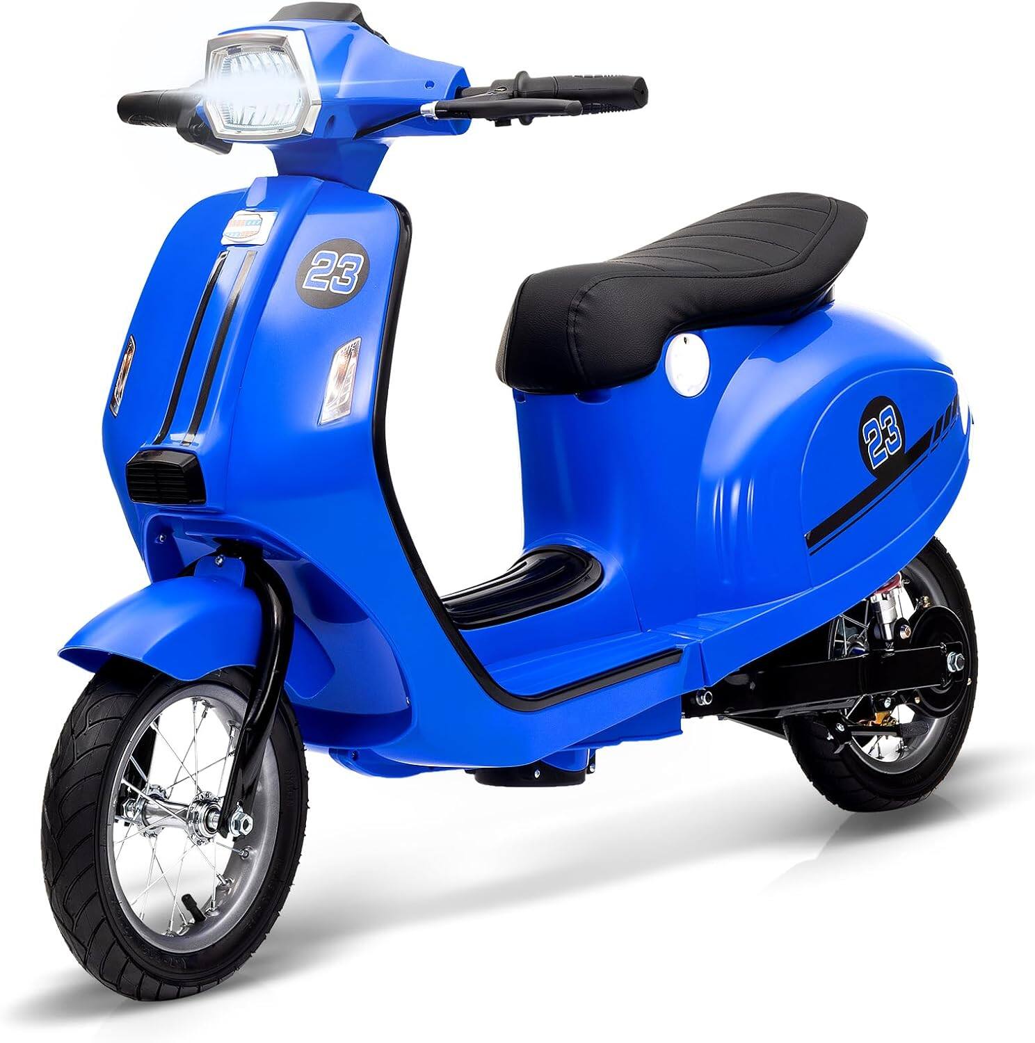Front. Homhougo - 24V Electric Dirt Bike for Kids & Teens - 350W Motor, 14MPH, Dual Speed, LED Headlight, Leather Seat - Blue.