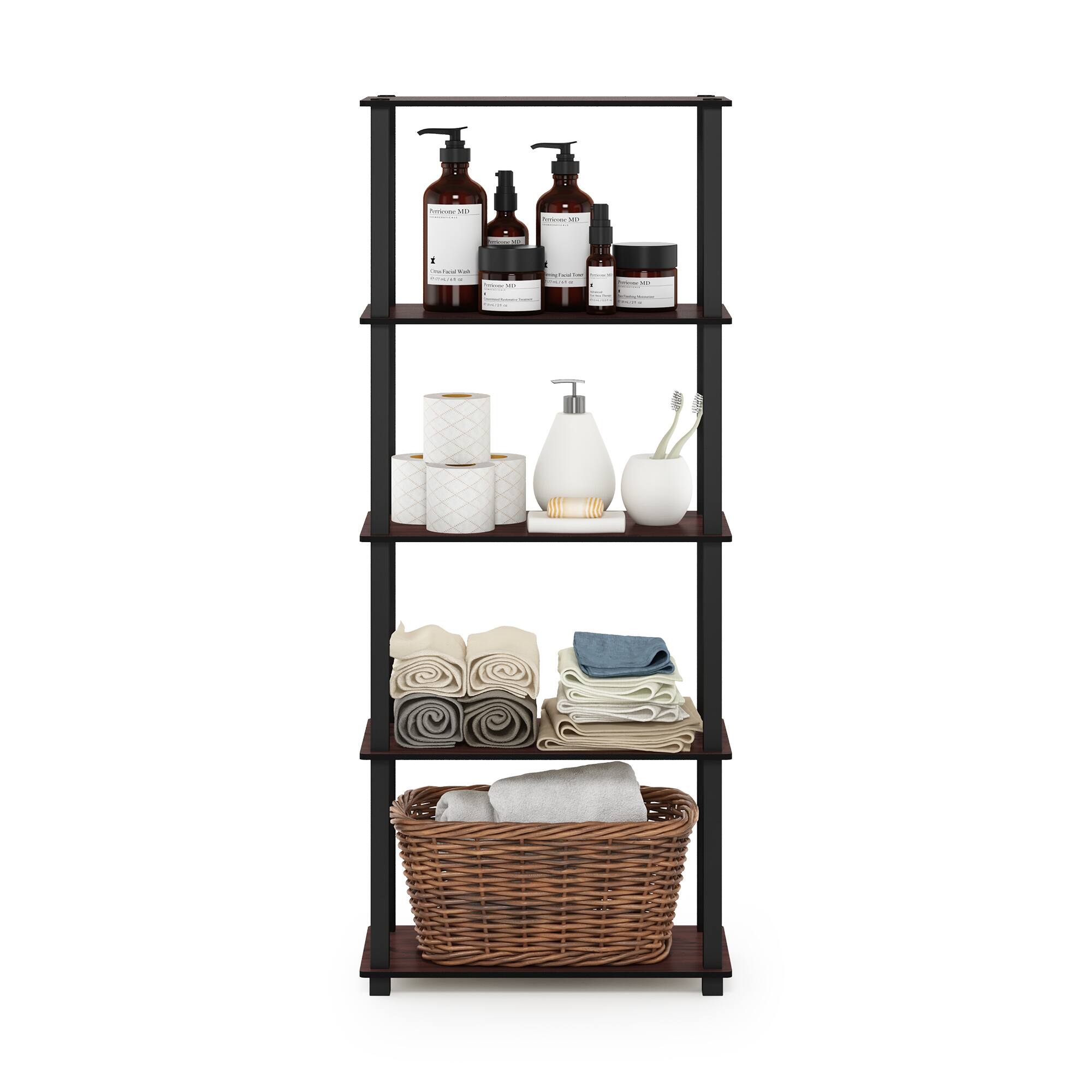 Alt View 4. Furinno - Turn-S-Tube 5-Tier Multipurpose Shelf Display Rack with Square Tubes, Dark Cherry/Black - Dark Cherry/Black.