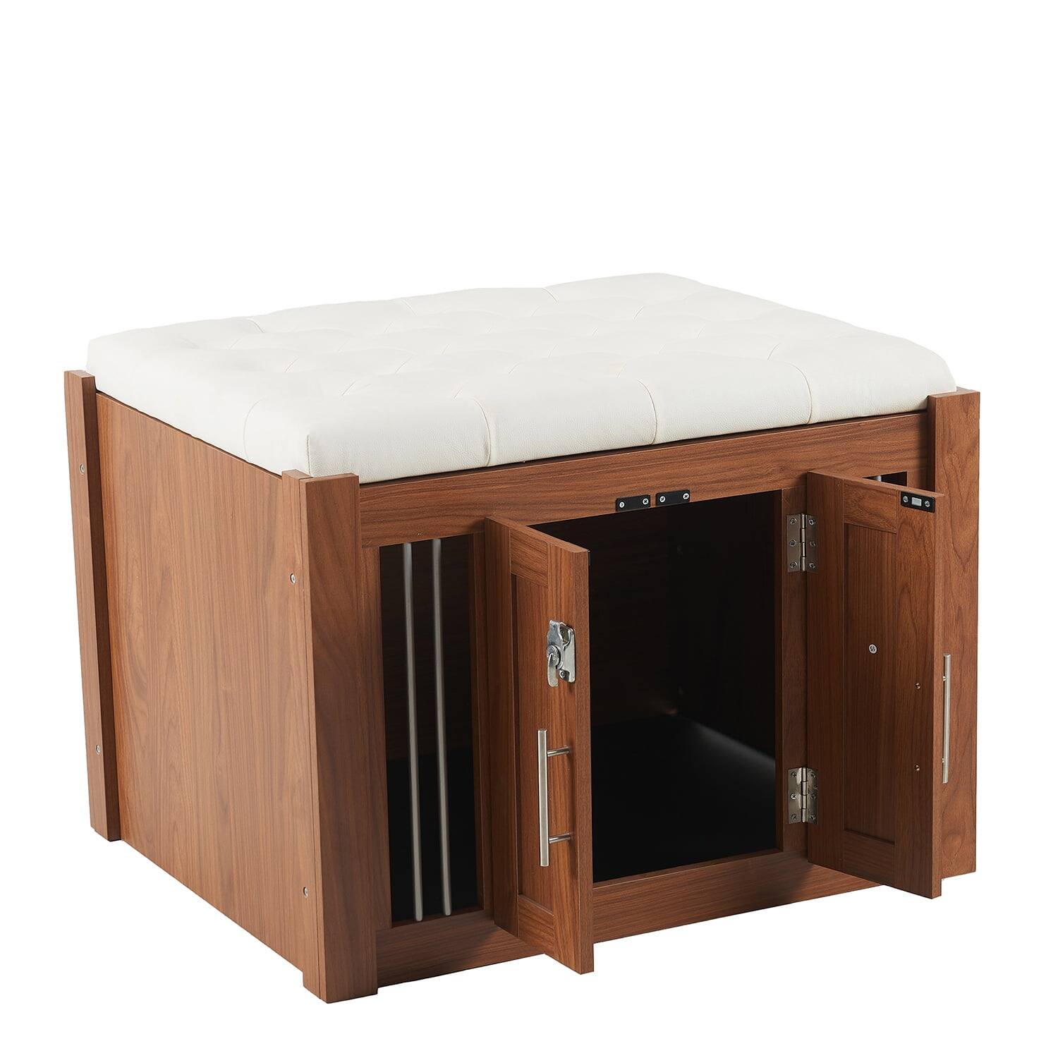 Alt View 6. Pefilos - 30" Dog Crate Ottoman with Removable Cushion and Sliding Door, Wood Kennel for Bedrooms, Living Rooms.