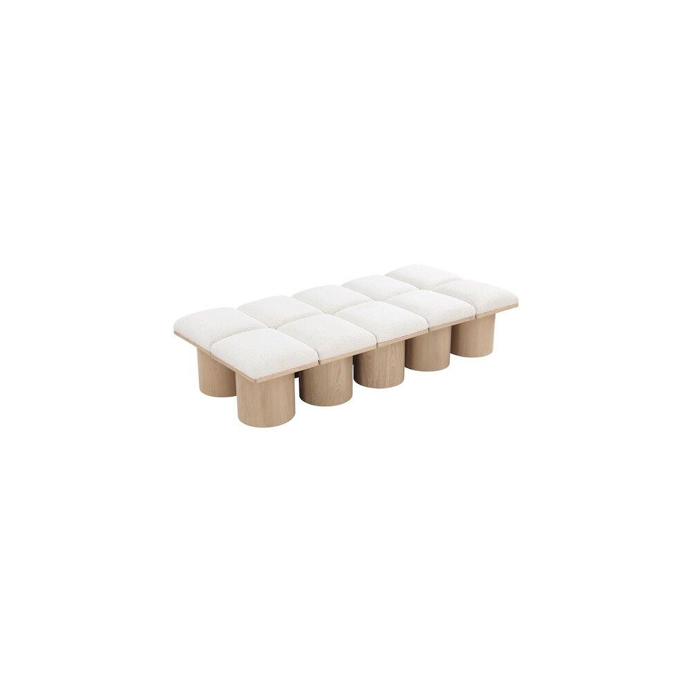Alt View 3. Meridian Furniture - Pavilion Cream Boucle Fabric Bench - Beige.