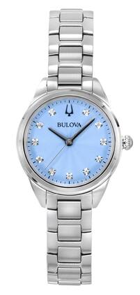 Bulova - Sutton Diamond Accents Light Blue Dial Quartz 96P250 Ladies Watch Stainless Steel - Silver, Blue