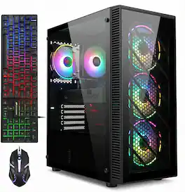 STGAubron - Gaming Desktop PC, Intel Core i7 up to 3.9G, Radeon RX 590 8G, 32GB RAM, 1TB SSD, WiFi 6, BT 5.0, Win11 Home - Black