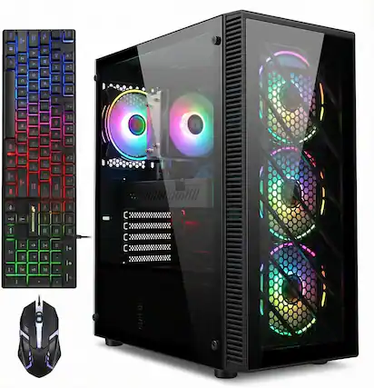 Front. STGAubron - STGAubron Gaming Desktop PC, Intel Core i7 up to 3.9G, Radeon RX 590 8G, 32GB RAM, 1TB SSD, WiFi 6, BT 5.0, Win11 Home - Black.