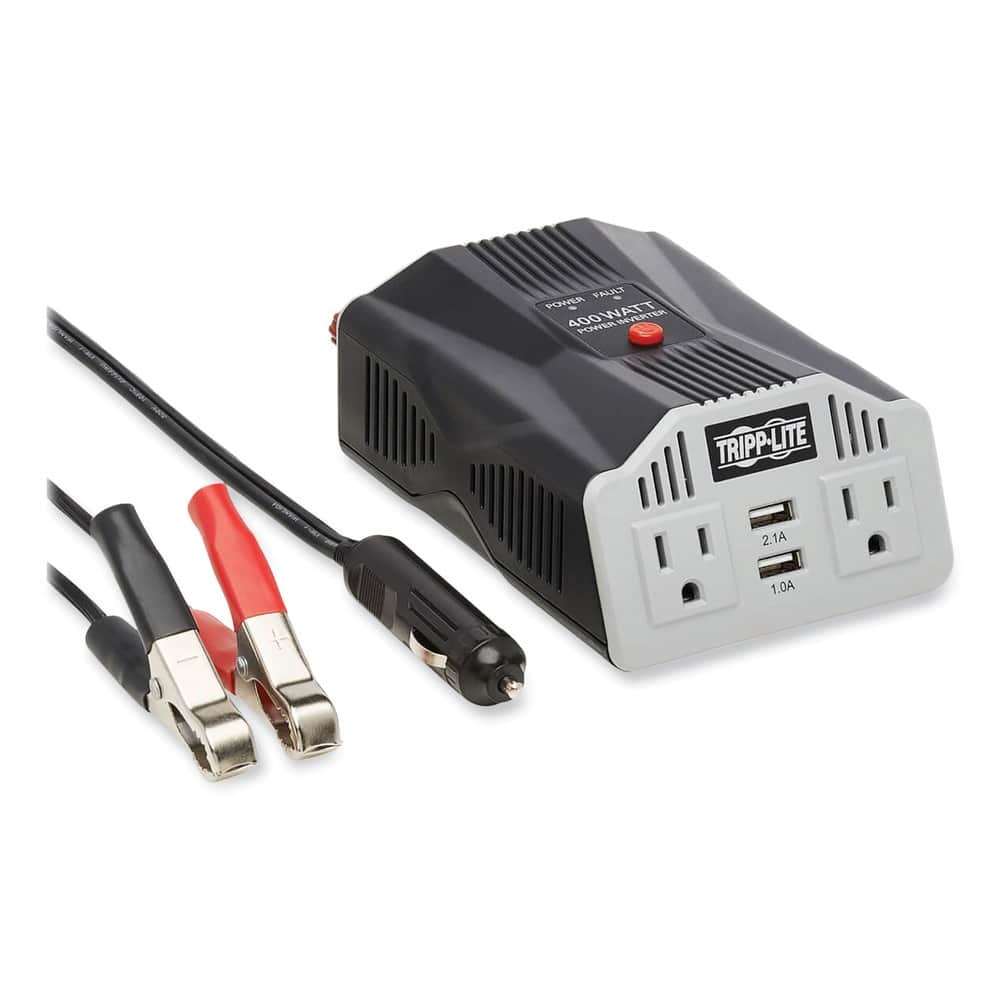 Tripp Lite - PV400USB PowerVerter 400 W 3.1 A Ultra-Compact Car Inverter with Two AC Outlets/Two USB Ports - Silver