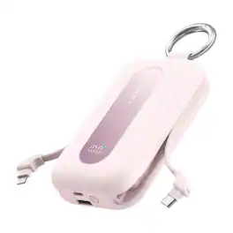 RORRY - CharmGo 20000mAh Portable Charger, 30W Power Bank, 4-in-1, Built-in Cables, LCD, Keychain, for iPhone - Pink