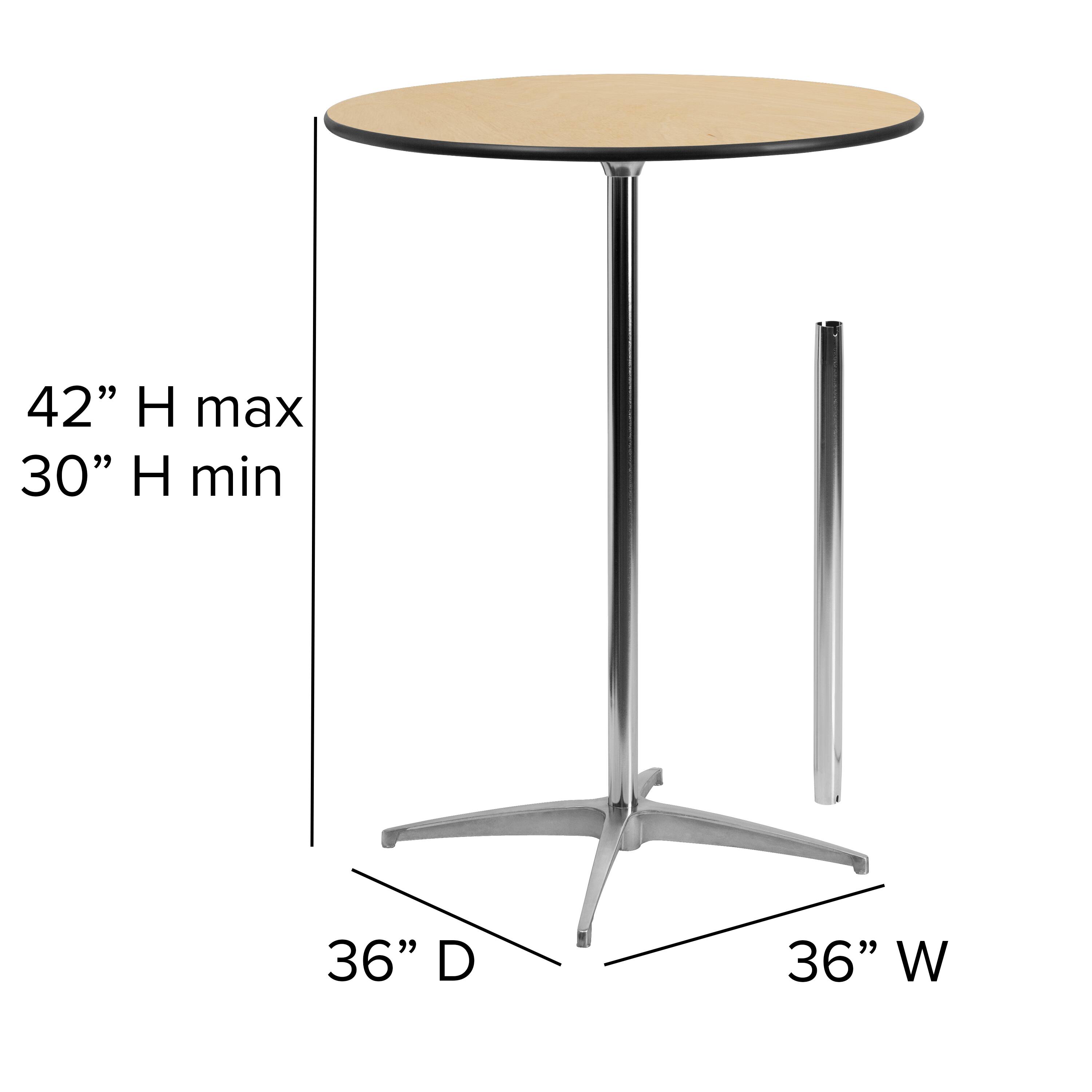 42" H max  
30" H min  
36" D  
36" W
