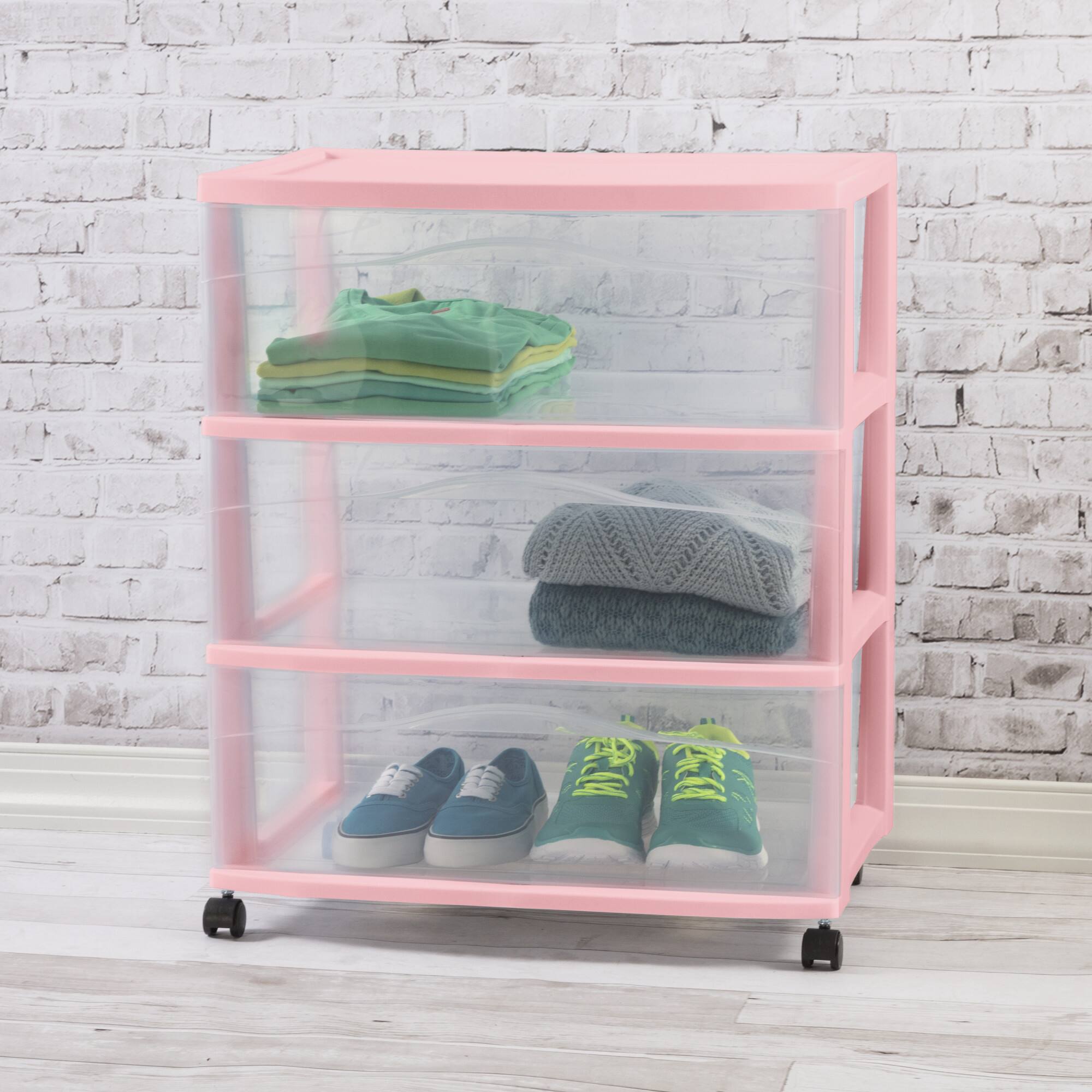Alt View 2. Sterilite - Sterilite Wide 3 Drawer Storage Cart, Plastic Rolling Organization Cart, Pink - Pink.