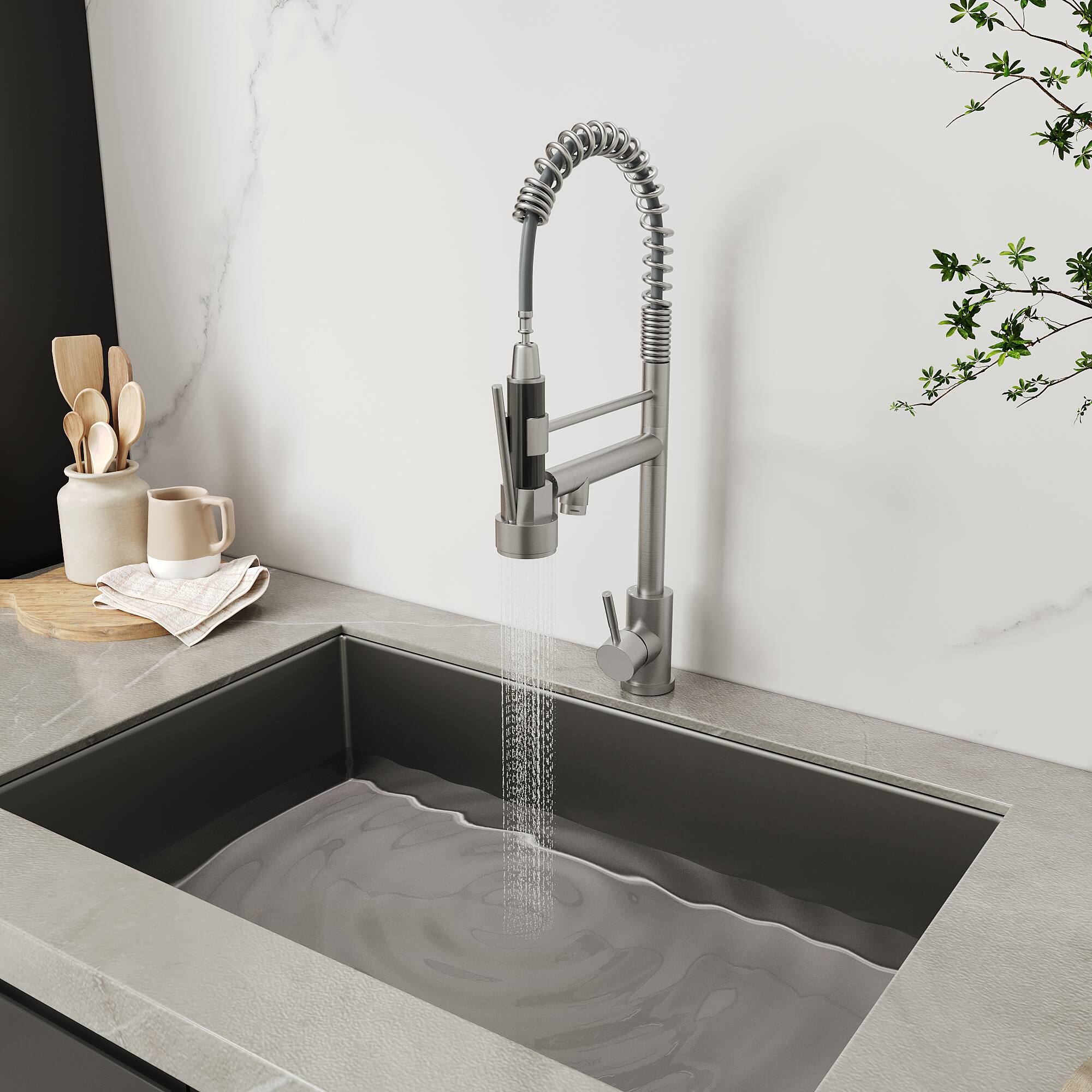 KF YQ605 BN 19 Inch Enzoh Kitchen Faucet in Brushed Nickel Finish