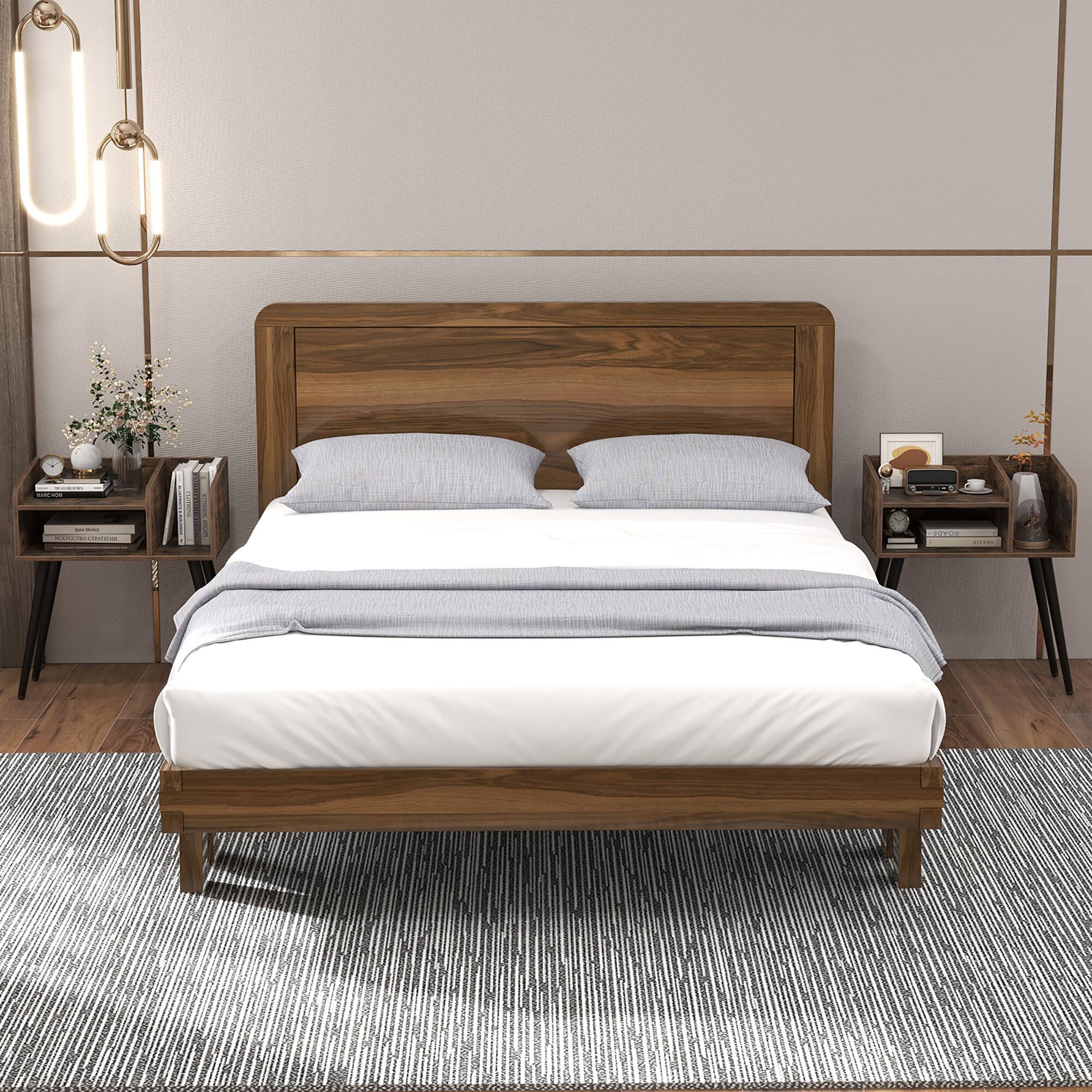 Alt View 14. Costway - 2PCS Mid Century Modern End Table with  Open Shelves Metal Support Legs - Brown/Black.