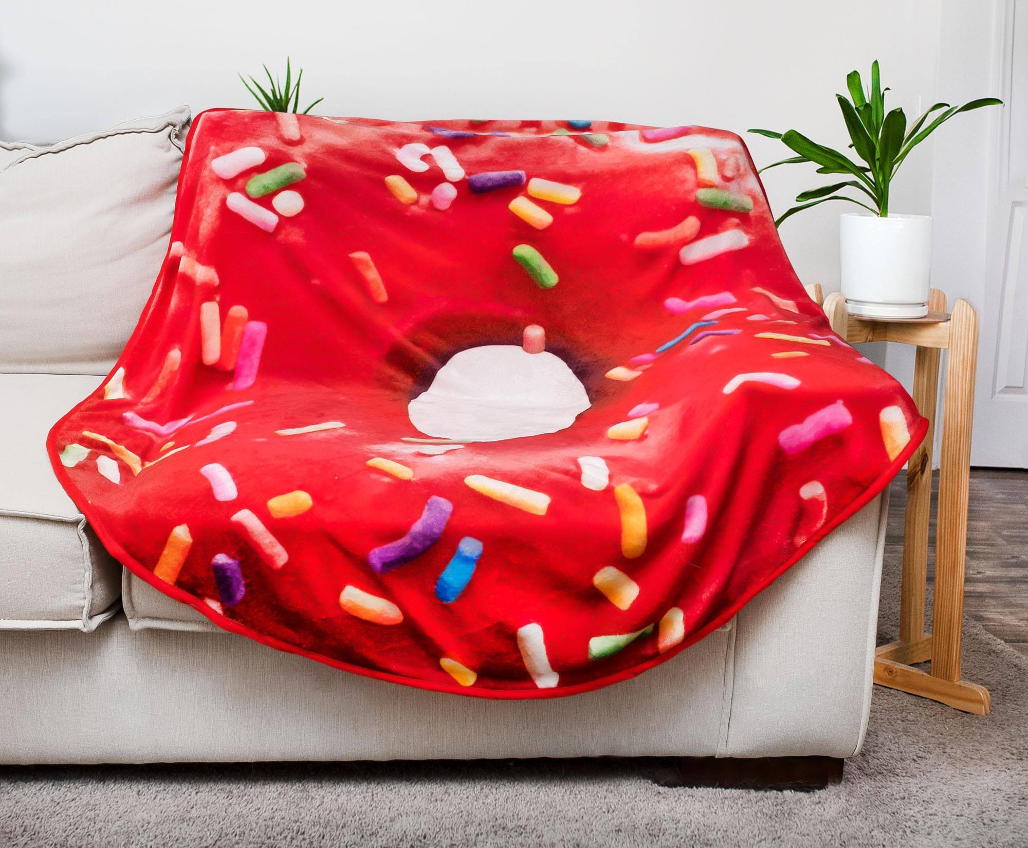 Alt View 10. Toynk - Sprinkle Donut Round Fleece Throw Blanket | 60 Inches - Red.
