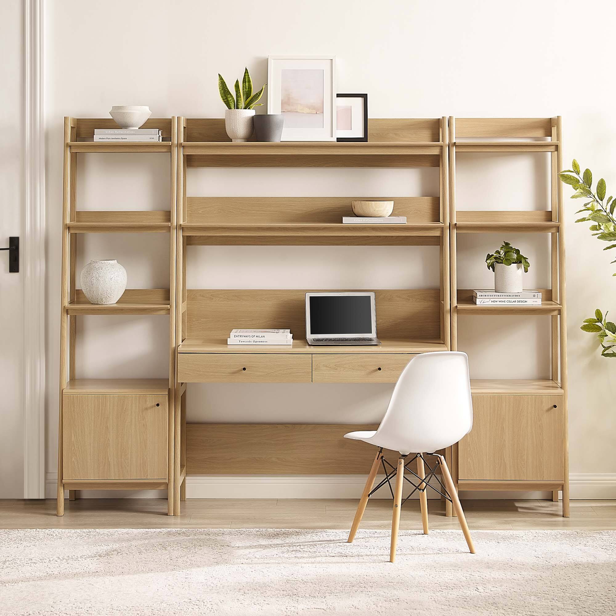 Left. Modway - Bixby 3-Piece Wood Office Desk and Bookshelf by Modway - Oak.