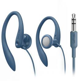 Philips - Wired Earhook Headphones, 15mm Driver, Secure Fit, 1.2m Cable, 3.5mm Jack - Blue