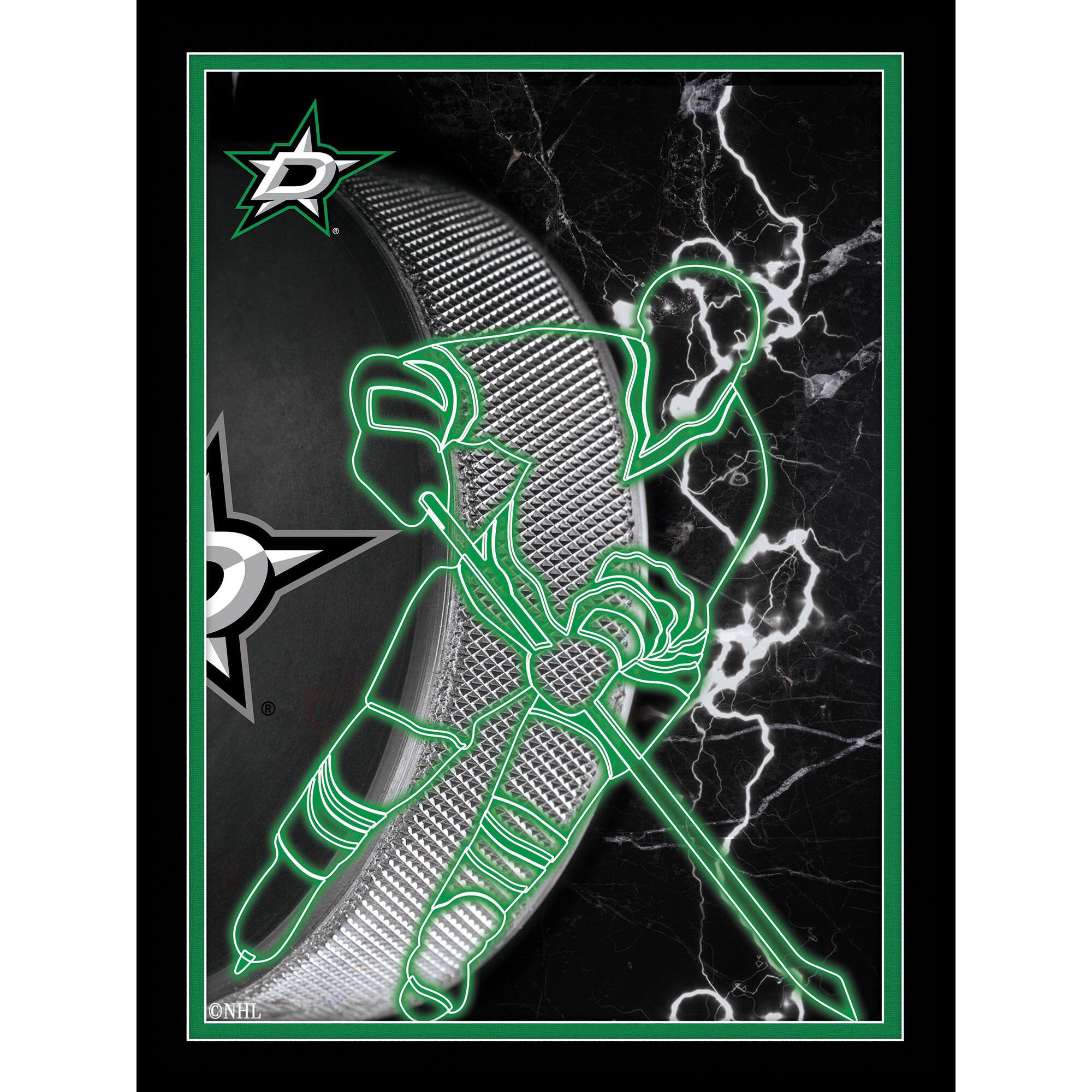 Black Dallas Stars 12'' x 16'' Framed Neon Player Print