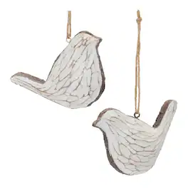 BreeBe - Carved Bird Ornament (Set of 12) - Cream, Brown