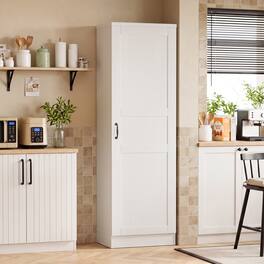 Aheaplus - Farmhouse Slim Pantry Cabinet - Adjustable Shelves, Reversible Door for Kitchen & Pantry Storage - White