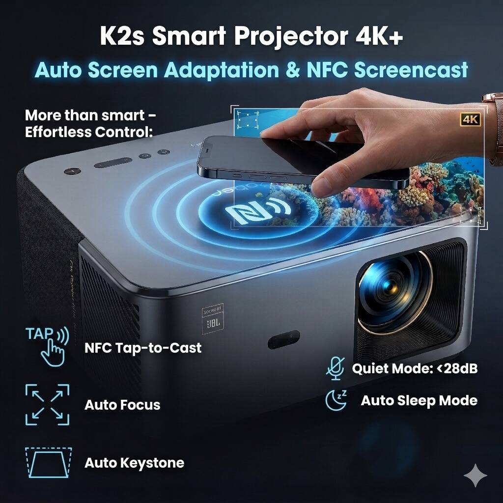 Yaber K2s 1000 ANSI WiFi 6 Bluetooth Projector, JBL, Dolby Audio