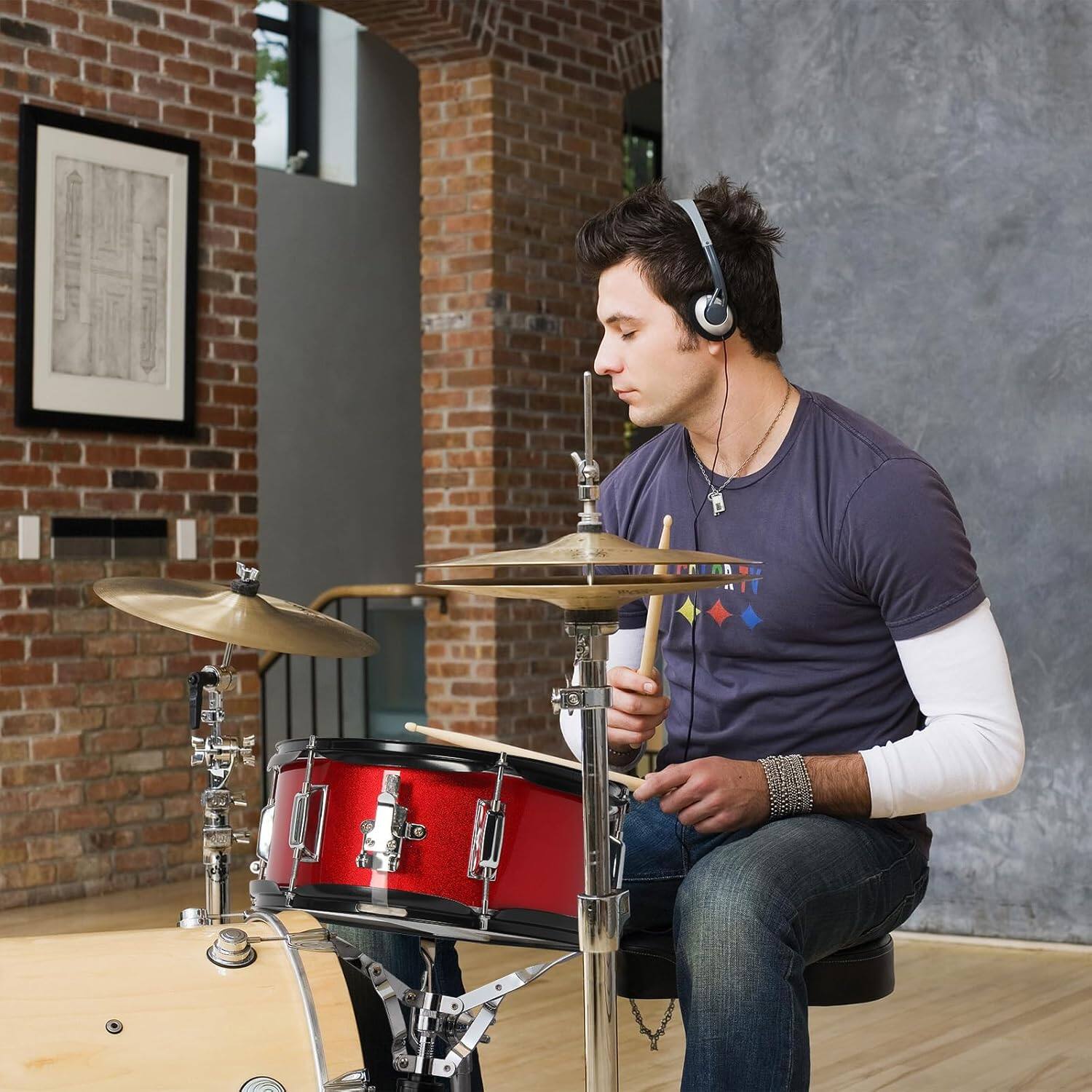 Left. Winado - 12" x 5.5" Snare Drum Kit, Snare Drum Set for Students with Premium Material, Excellent Sound, Classic Appearance (Red).