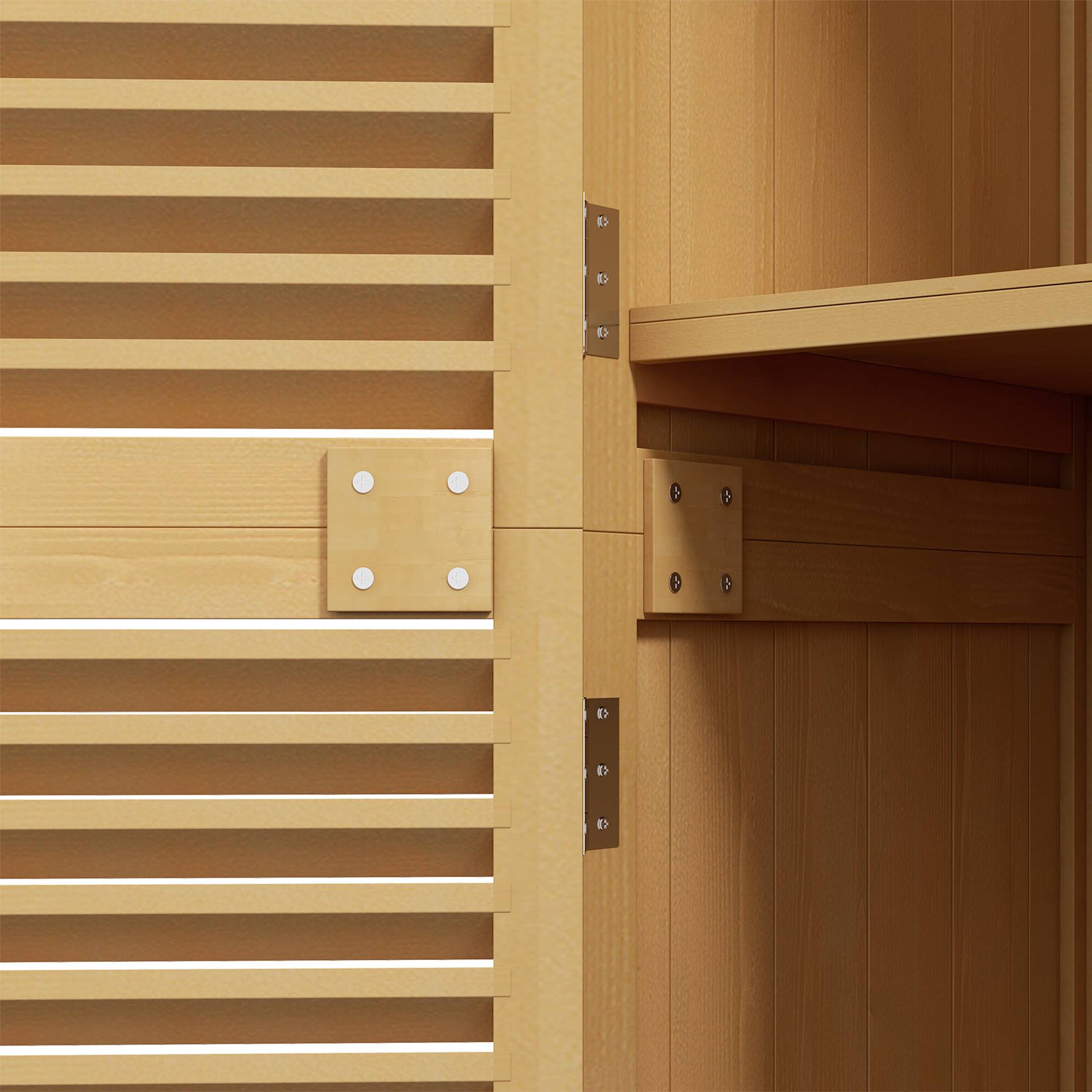 Alt View 8. Outsunny - 5' x 3' Wooden Outdoor Storage Cabinet, Garden Sheds & Outdoor Storage with Asphalt Roof & 2 Large Wood Doors with Lock - Yellow.