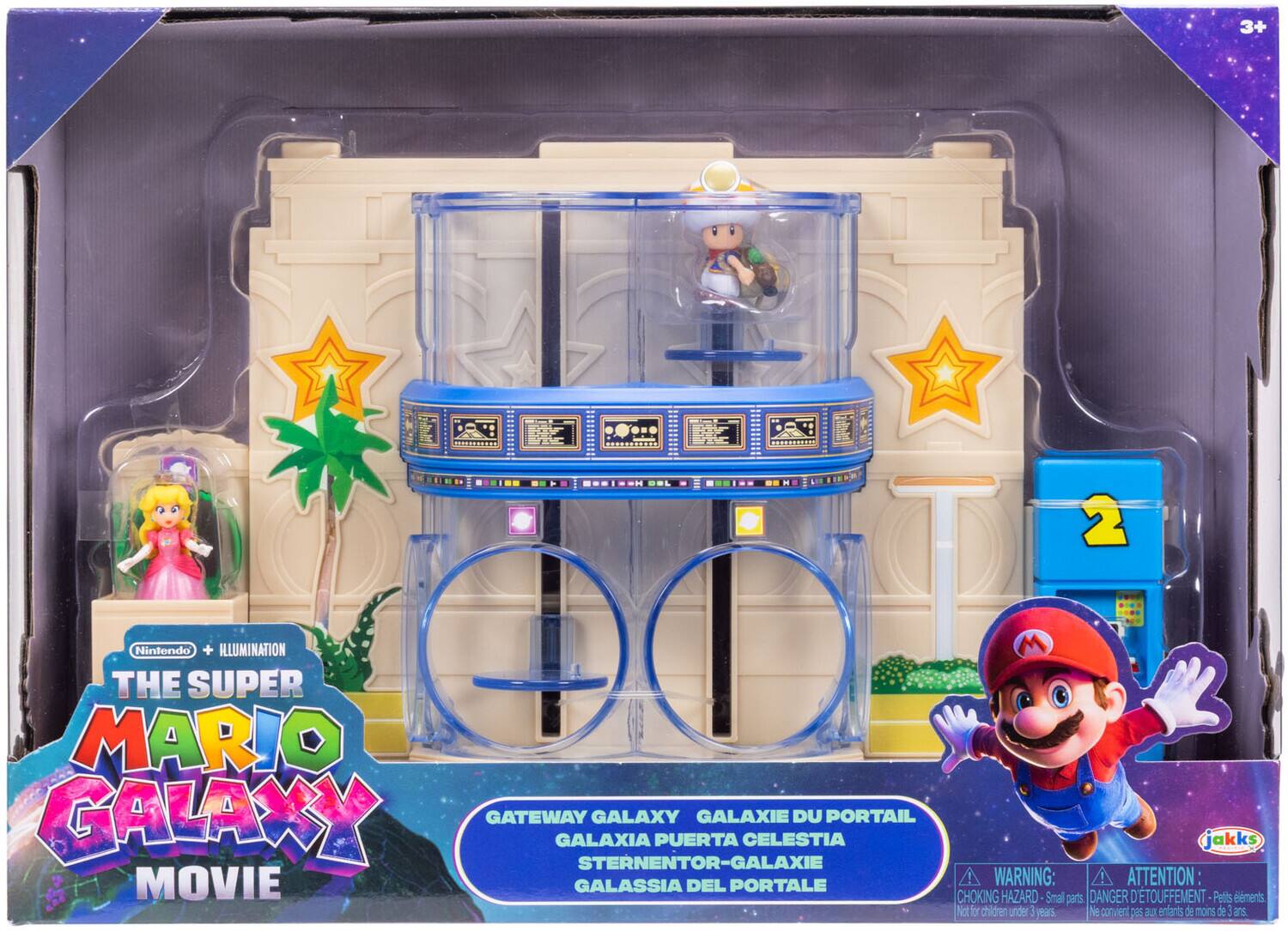 3+ Nintendo + ILLUMINATION THE SUPER MARIO GALAXY MOVIE GATEWAY GALAXY GALAXIE DU PORTAIL GALAXIA PUERTA CELESTIA STERNENTOR-GALAXIE GALASSIA DEL PORTALE jakks WARNING: ATTENTION: CHOKING HAZARD Small parts DANGER D'ETOUFFEMENT- Petits éléments Not for children under 3 years Ne convient pas aux enfants de moins de 3 ans
