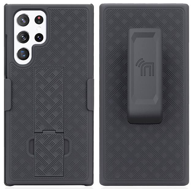 Alt View 2. Nakedcellphone - Case with Stand and Belt Clip Holster for Samsung Galaxy S22 Ultra - Black.