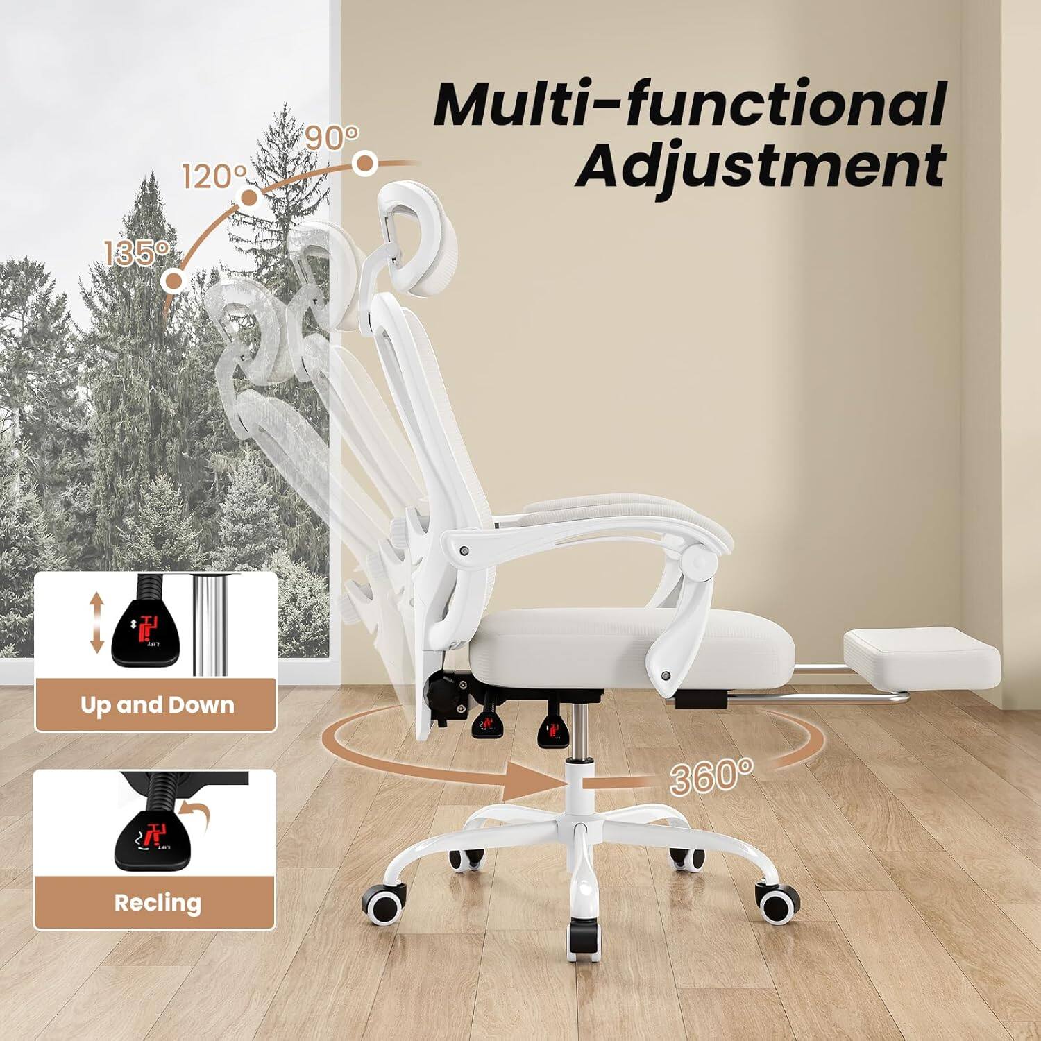 Multi-functional Adjustment

120° 135° 90°

Up and Down

Reclining

360°