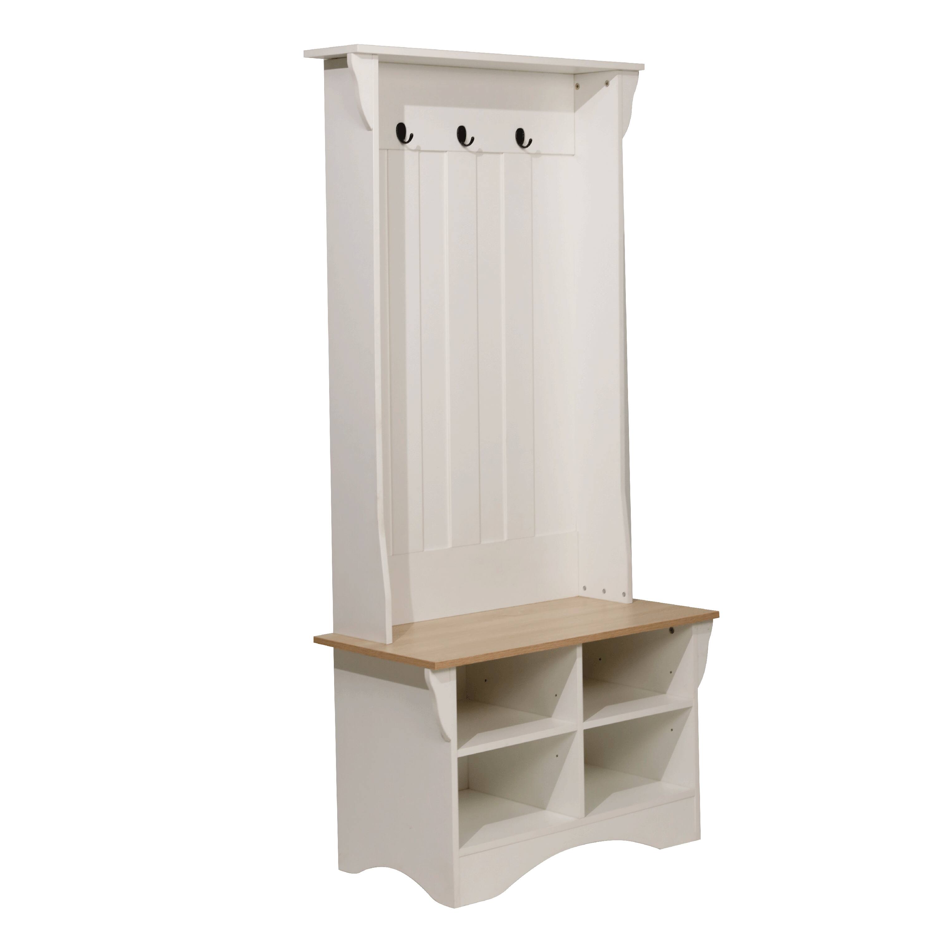 Alt View 1. Emma + Oliver - Paula Hallway Tree with Bench, Coat Hooks, and Lower Storage Compartments with Adjustable Shelves - Weathered Natural Seat/Warm White Frame.