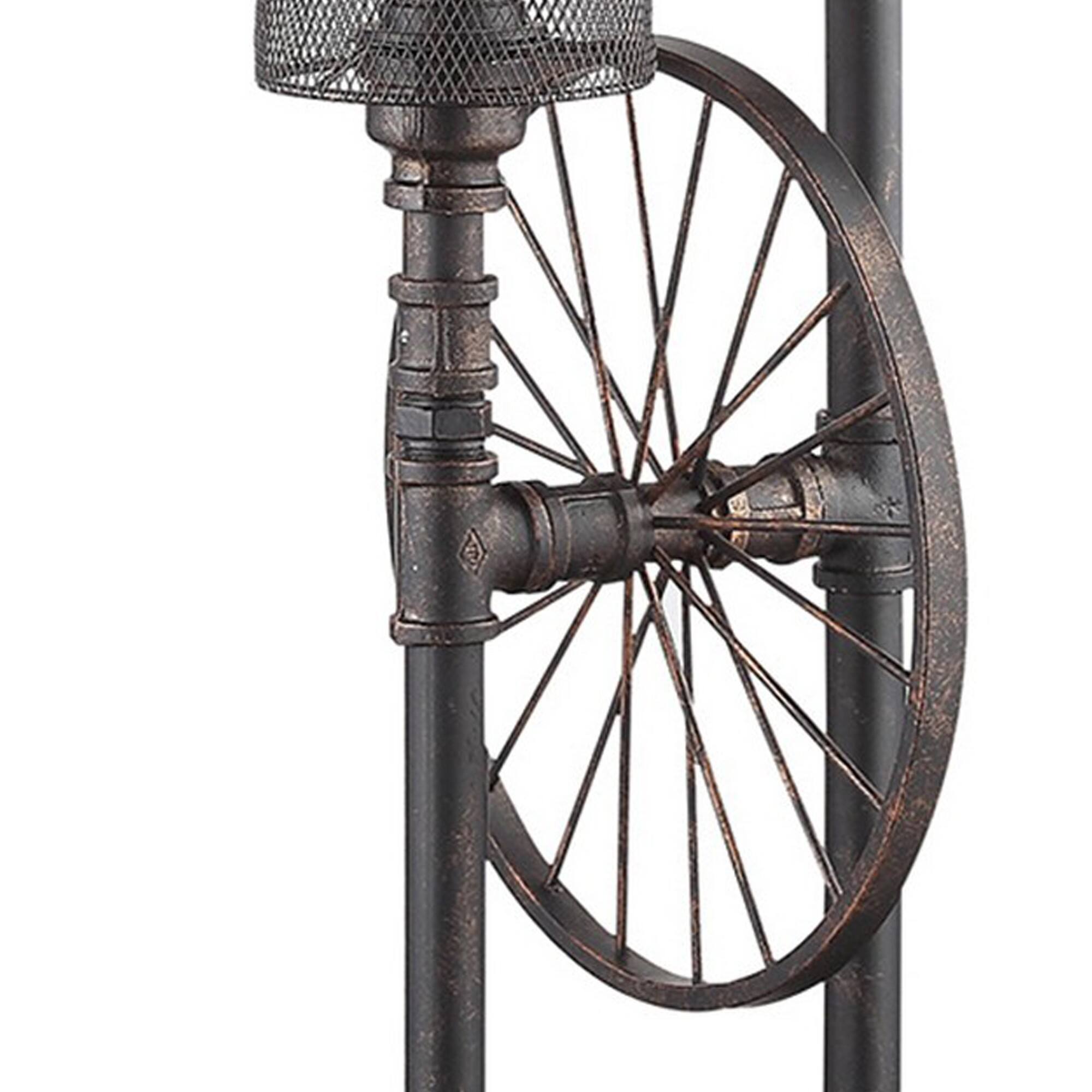 Left. Manhattan Lane - 34 Inch Table Lamp, Drum Mesh Shade, Metal Base - Bronze, Brown.