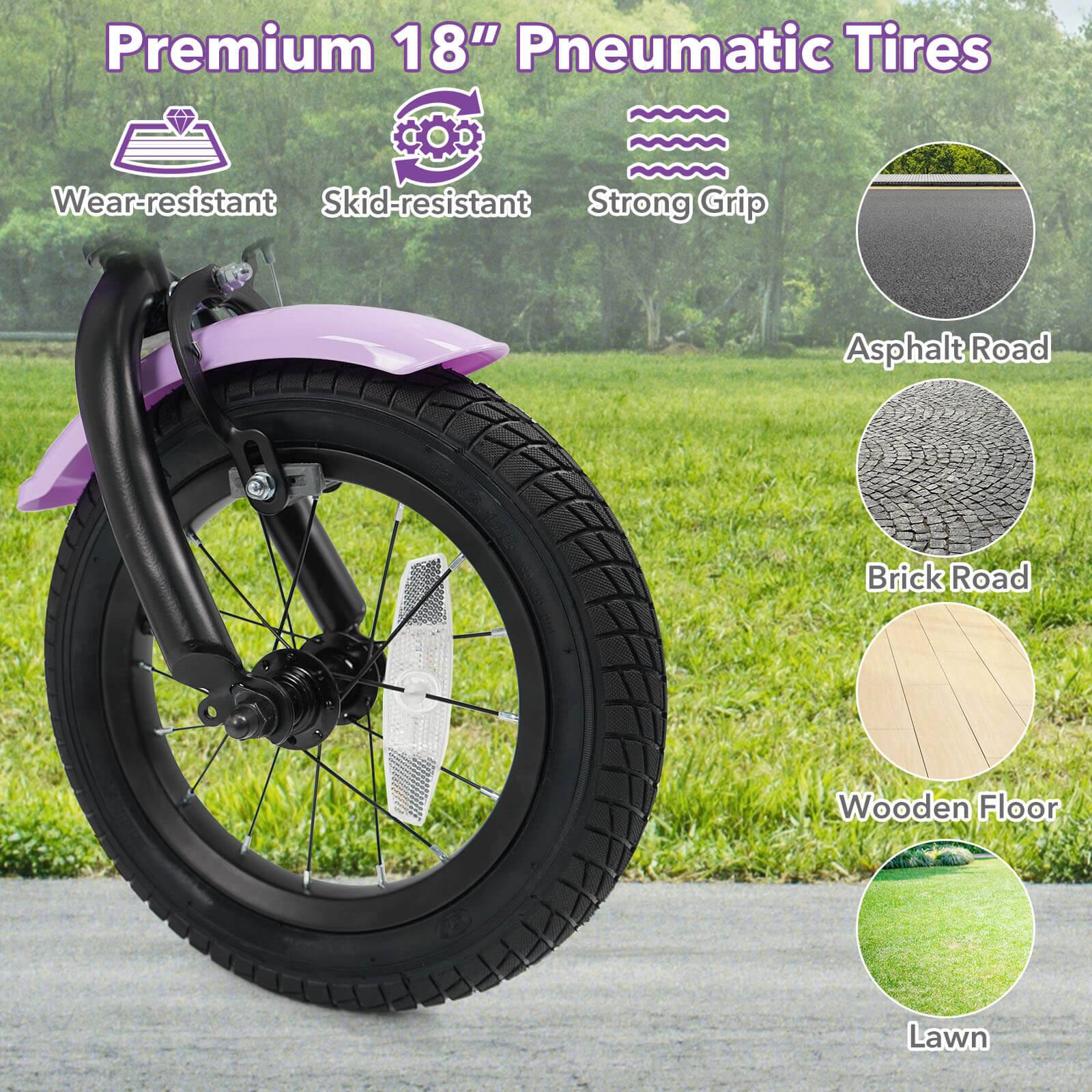 Premium 18" Pneumatic Tires

- Wear-resistant
- Skid-resistant
- Strong Grip

Suitable for:
- Asphalt Road
- Brick Road
- Wooden Floor
- Lawn
