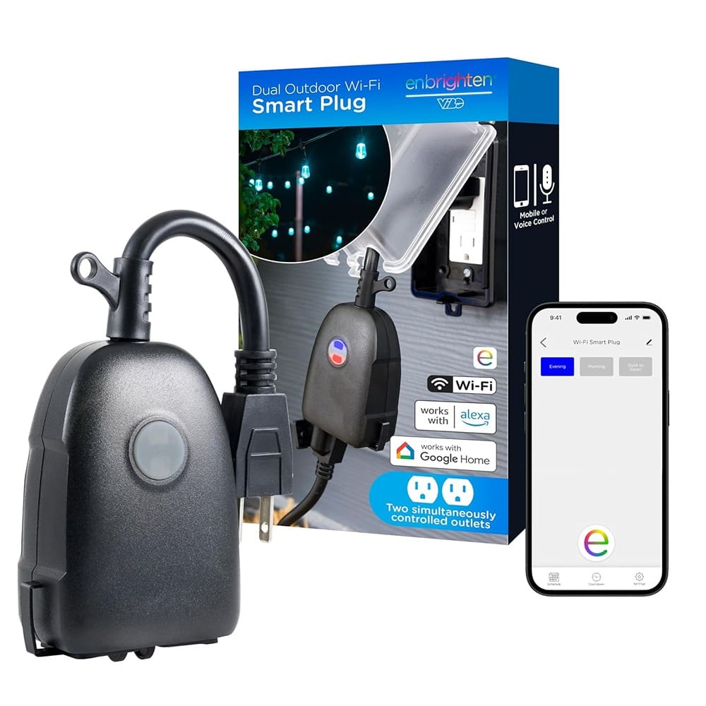 MOSZAR LLC - Vibe Outdoor Smart Plug, 2 Grounded Outlets, Weather-Resistant - Black