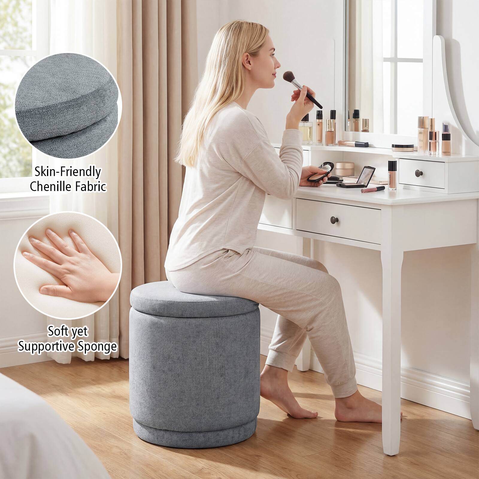 Skin-Friendly Chenille Fabric  
Soft yet Supportive Sponge