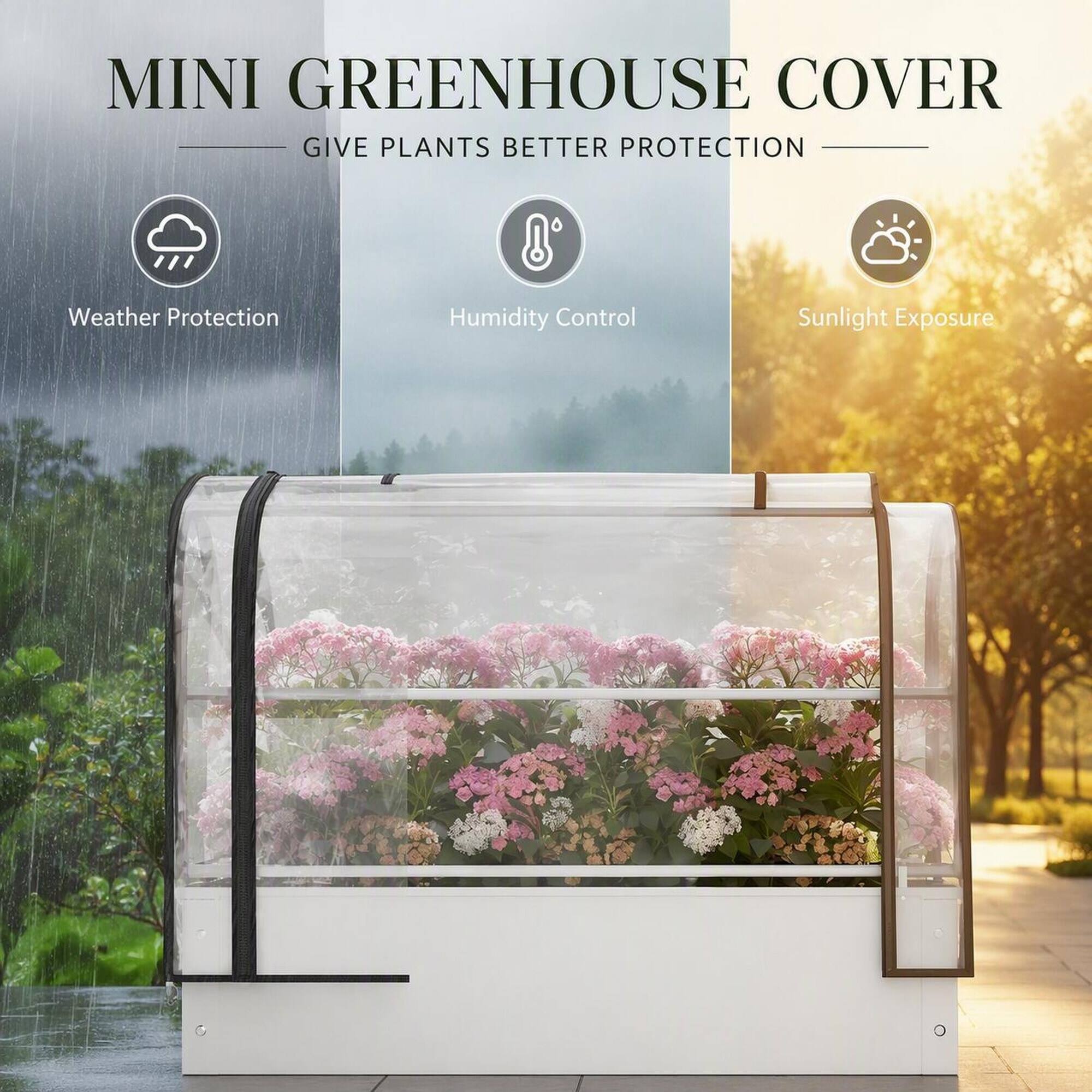 MINI GREENHOUSE COVER  
GIVE PLANTS BETTER PROTECTION

- Weather Protection
- Humidity Control
- Sunlight Exposure