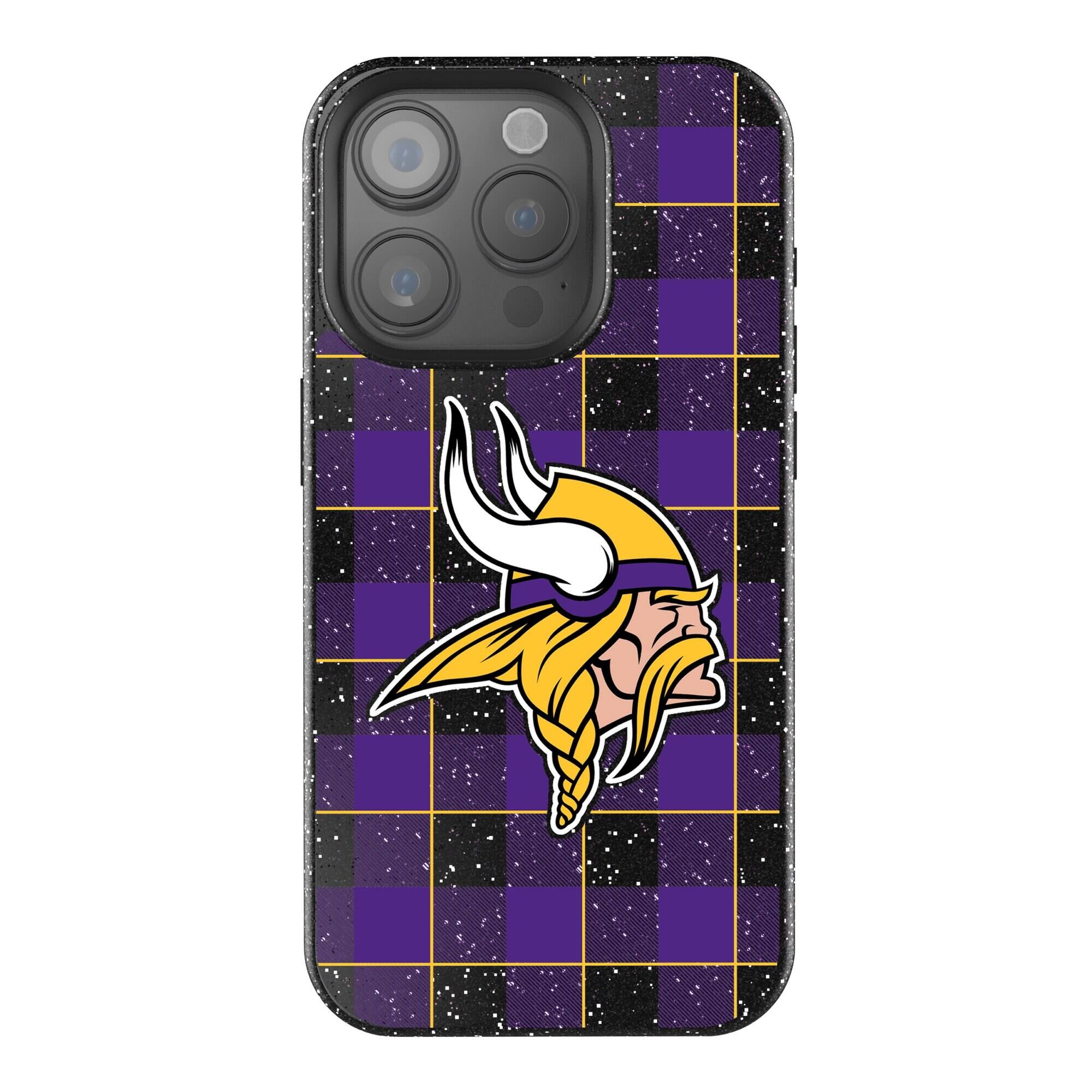 Front. Keyscaper - Minnesota Vikings Plaid Bling iPhone Case - 16 Plus - Black.