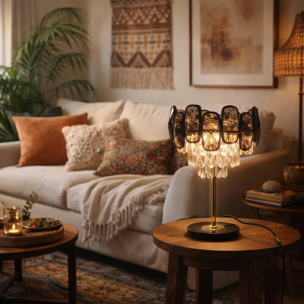 FC Design - 21"H Bronze & Black Marble Vase w/ Faceted Faux Crystal Shade Table Lamp