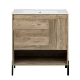 Boyel Living - 30 Inch Modern Wood Bathroom Vanity with Ceramic Sink Natural Wood - Brown