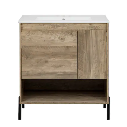 Front. Boyel Living - 30 Inch Modern Wood Bathroom Vanity with Ceramic Sink Natural Wood - Brown.