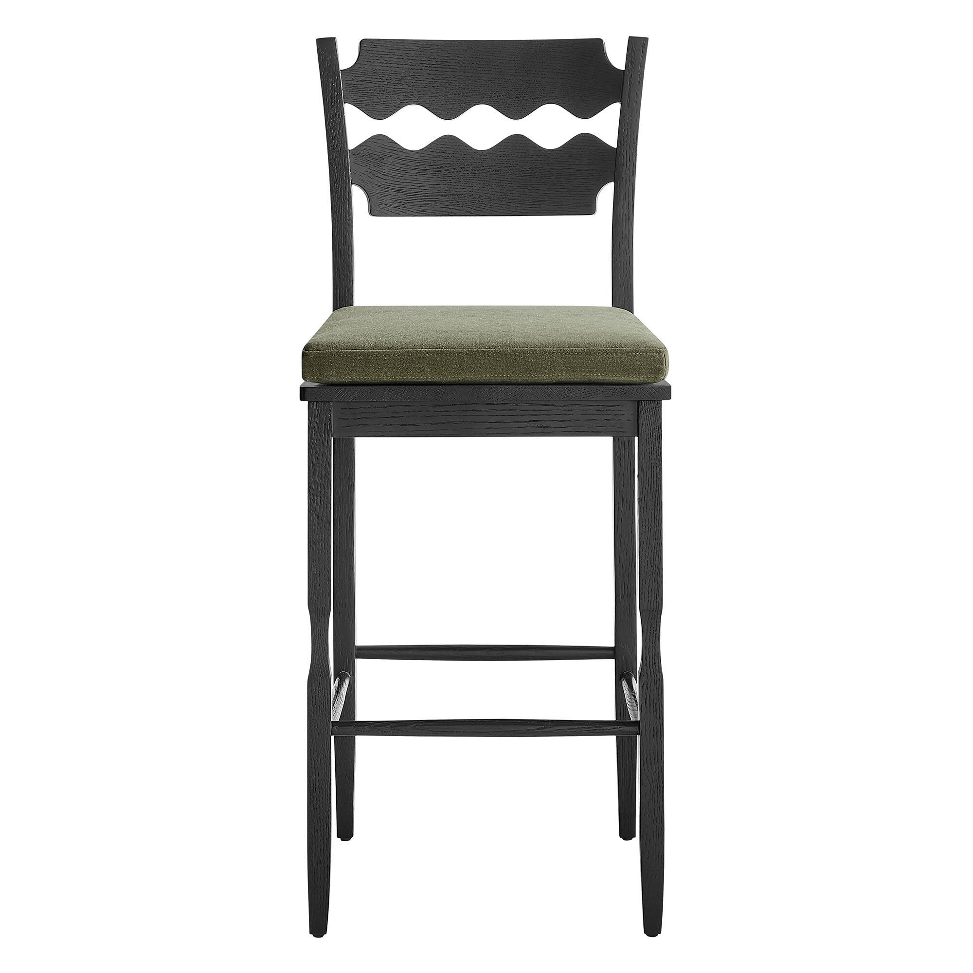 Alt View 4. Modway - Jax Oak Wood Bar Stool With Wavy Razor Back and Cushion by Modway - Black Sage.