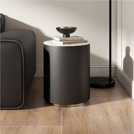 POVISON - 16.14" Round Side Table, Modern Sintered Stone Side Table,Modern Minimalist, MDF - Black