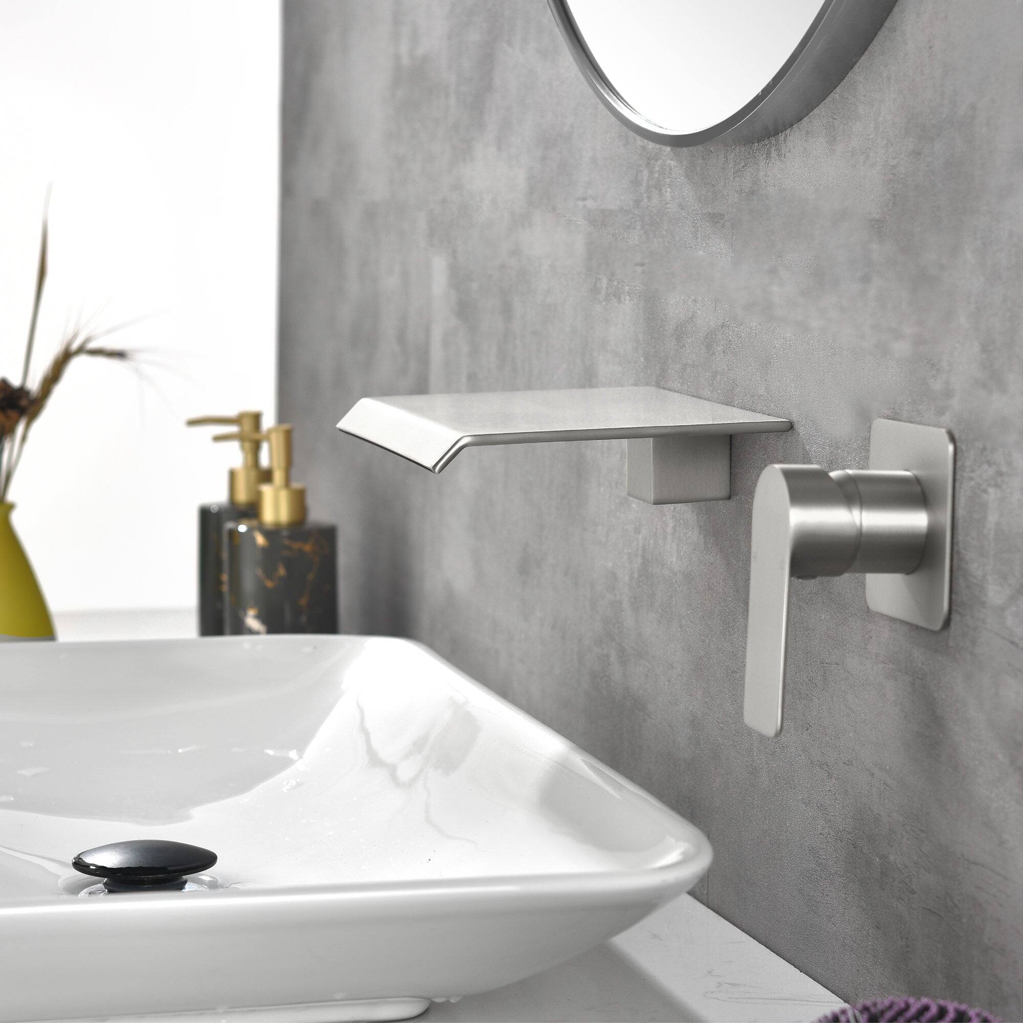 Alt View 3. Boyel Living - Brushed Wall Mount Faucet SUS304 Waterfall Spout cUPC Cartridge Single Handle 1/2NPT Thread - Brushed Nickel.