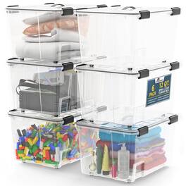 Lifemaster - 6-Piece 12 Qt Stackable Storage Boxes – Nestable Design with Secure Latches, Wheels & Pull-Out Base - Clear