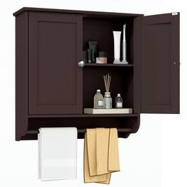 Pefilos - Wall Mounted Bathroom Storage Medicine Cabinet with Towel Bar- Bathroom Cabinet for Bathroom Laundry Room Kitchen - Brown