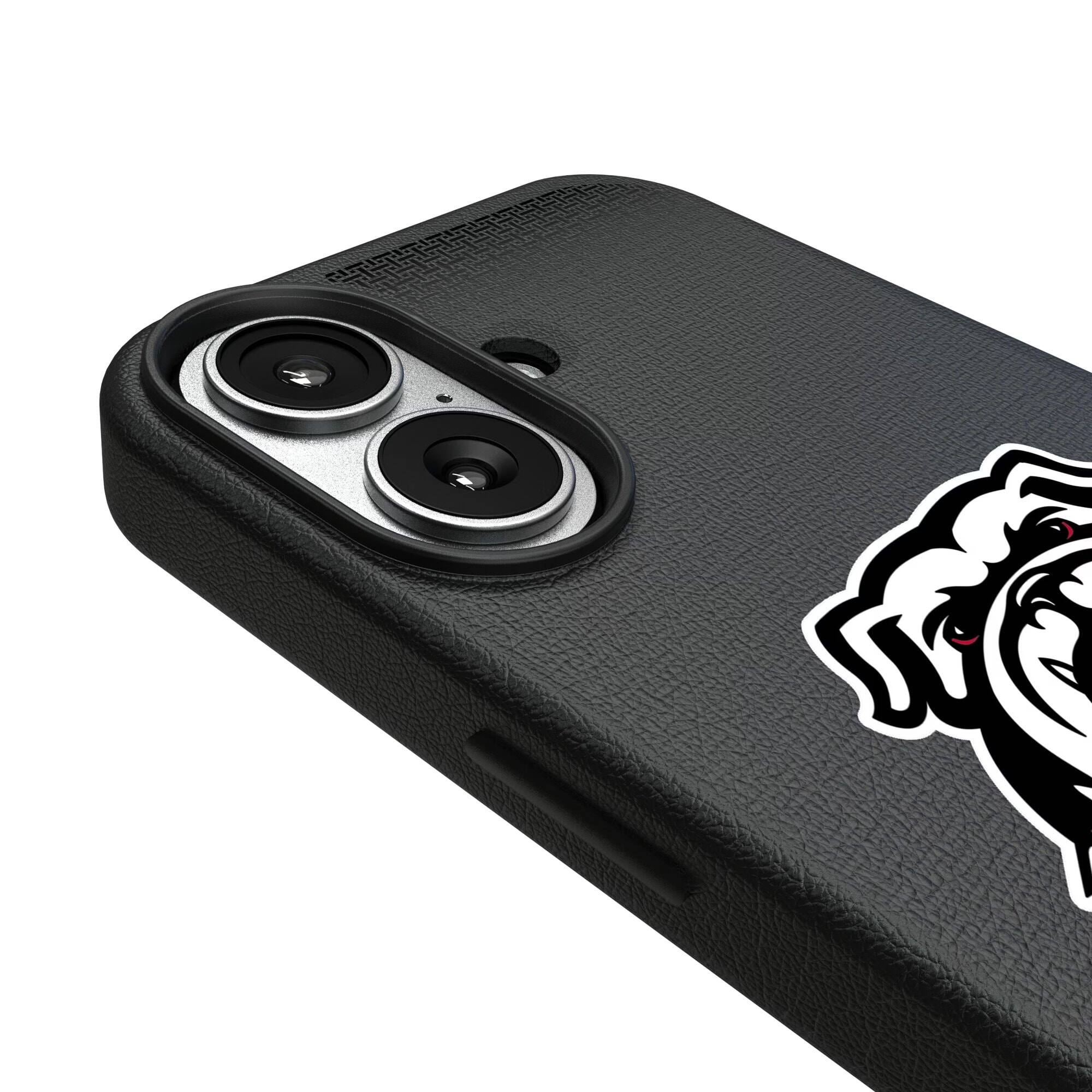 Alt View 2. Keyscaper - Georgia Bulldogs Linen Logo iPhone Magnetic Bump Case - 15 Plus - Black.