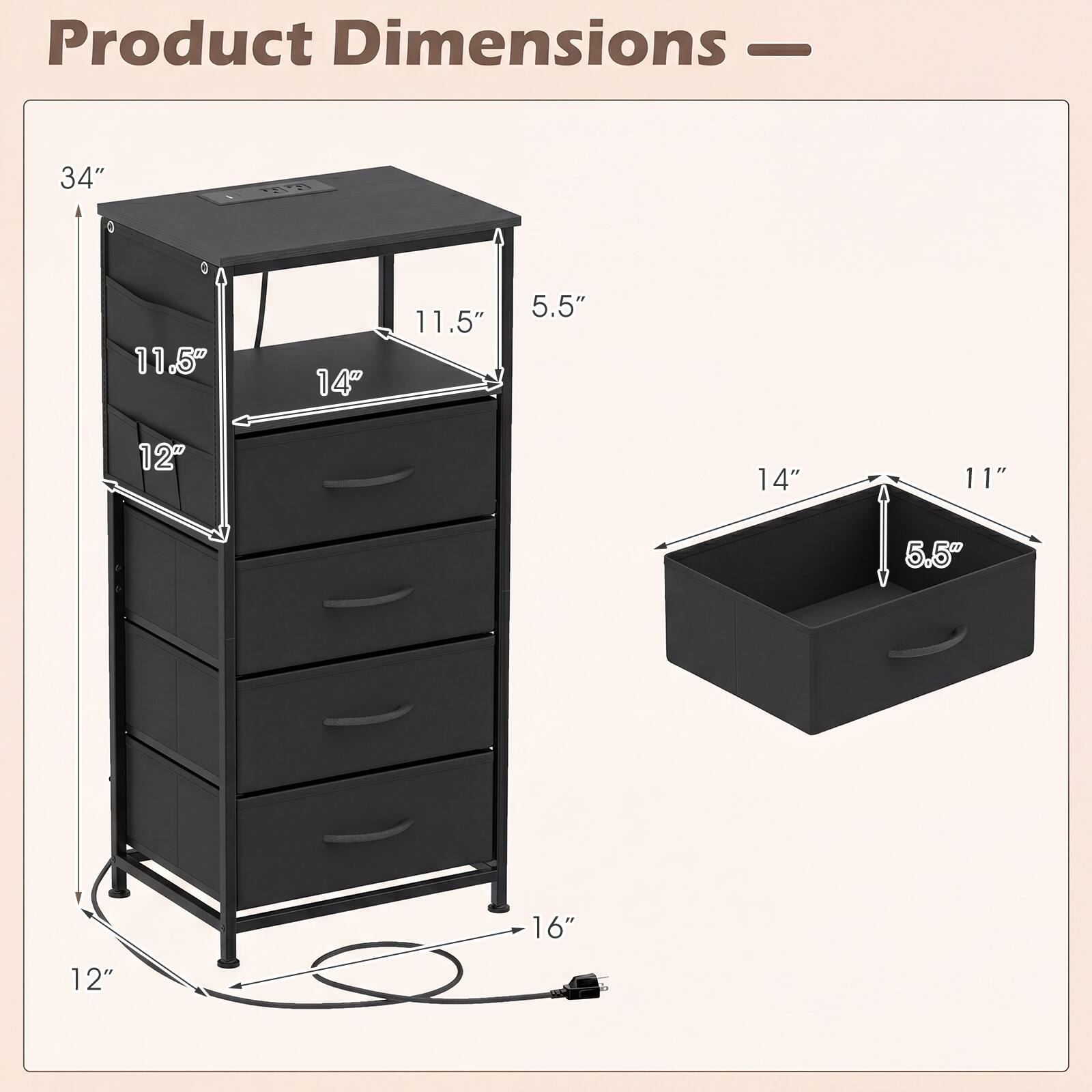 Product Dimensions - 34" x 11.5" x 14" x 11.5" x 5.5" x 12" x 14" x 11" x 5.5" x 16" x 12"